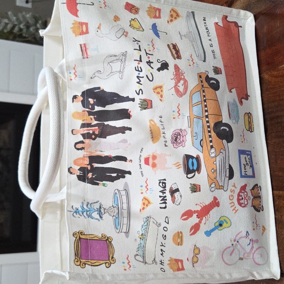 Stylish Cream Tote FRIENDS Bag with Colorful Prints NWOT - Picture 2 of 8